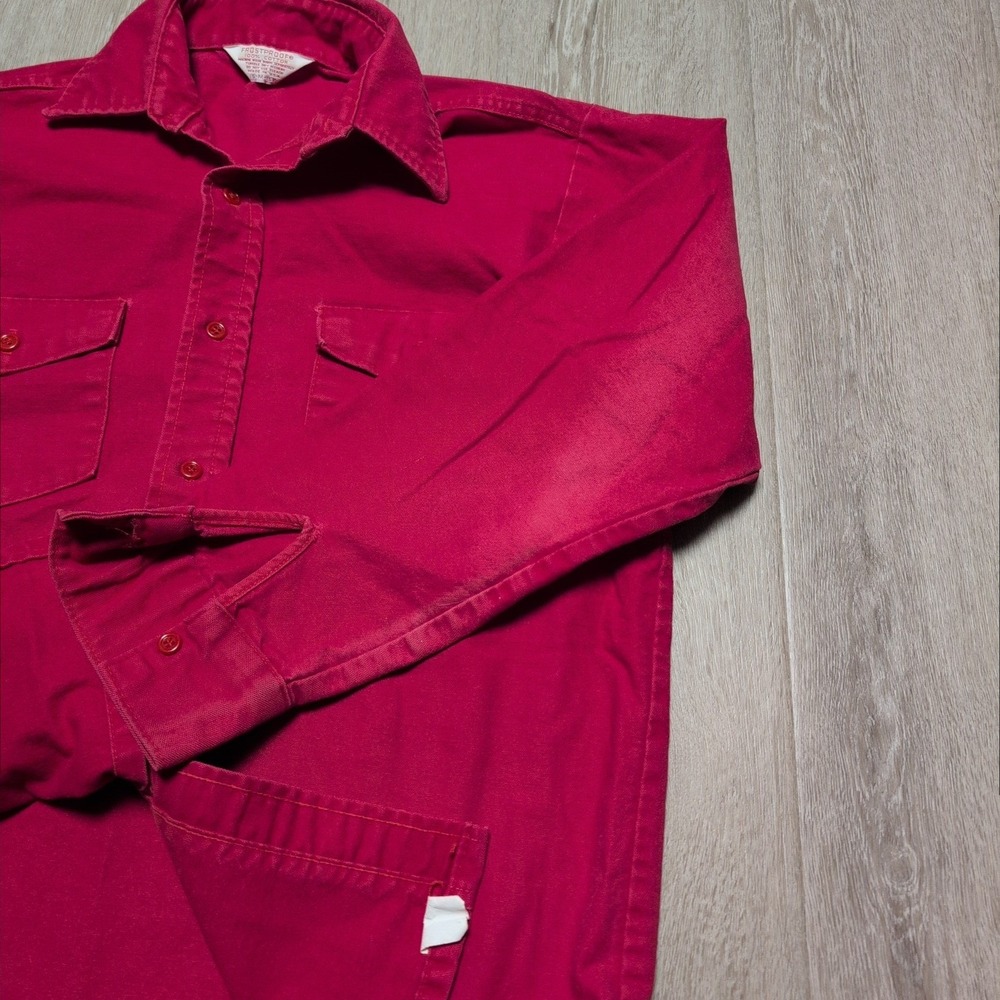 Vintage 70s Frostproof Red Chamois Long Sleeve Work Shirt Mens M Red Workwear - Picture 5 of 9